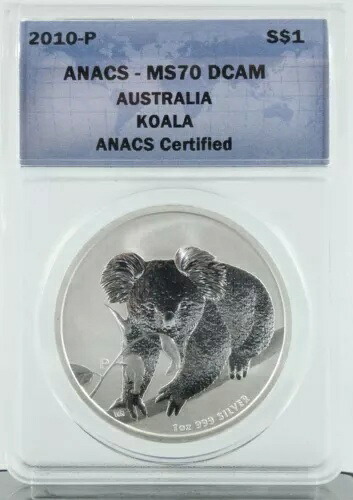 2010-P $1 Anacs MS70 DCAM オーストラリア コアラ 1オンス 純銀貨 ミントプルーフ