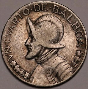 1931年 パナマ 1/4 バルボア銀貨 KM#11.1; フィラデルフィア造幣局 希少 48k 鋳造