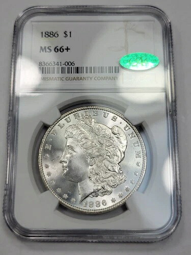 1886年 P $1 モルガン銀貨 NGC MS66+ CAC フロスティブラスト ホワイトラスター *H853