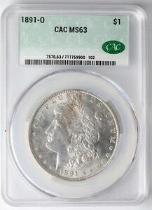 1891-O 1ドルモルガン銀貨 CACG MS63