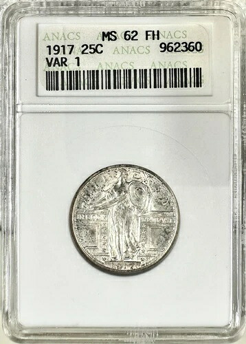 1917年 スタンディング リバティ シルバー クォーター タイプ1 ANACS MS62FH ソープボックスホルダー