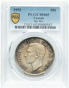 ??カナダ 1952年 シルバー ドル ジョージ6世「水線なし」ドル PCGS MS65 希少!??