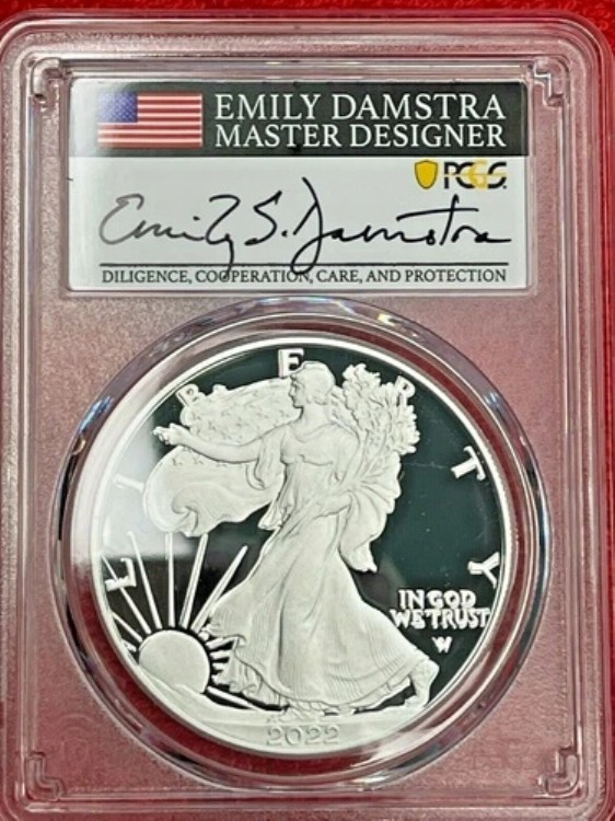 2022年 W 1ドル シルバーイーグル PCGS PR70DCM アドバンスリリース ダムストラサイン入り