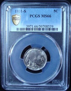 1931-S バッファローニッケル - PCGS MS 66 - ゴールドシールド 233,750円