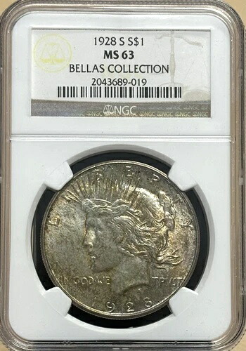1928年 ピース シルバー ドル NGC MS63 サンフランシスコ造幣局 コイン 美しい色調