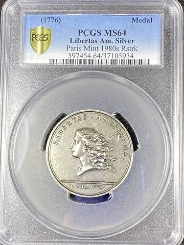 1980年代 リベルタス・アメリカーナ・メダル PCGS MS64 - 1776年 シルバー再鋳造