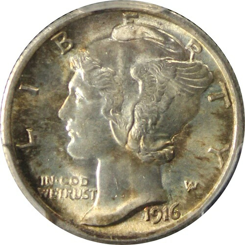 1916年 MS66FB マーキュリーダイム、PCGS 50889258
