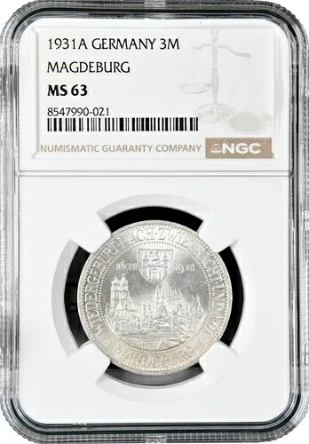 ワイマール共和国 3 ライヒスマルク 1931 A、NGC MS63、「マクデブルクの再建」