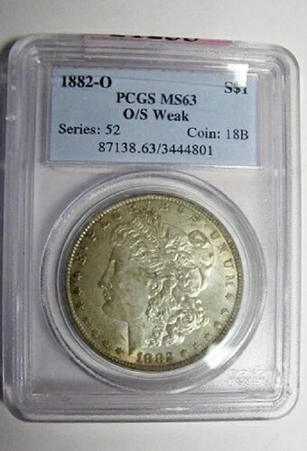 1882 O BU モーガン・ダラー O/S WEAK VAM 5 トップ 100 PCGS MS63 非常に希少で高いグレード!