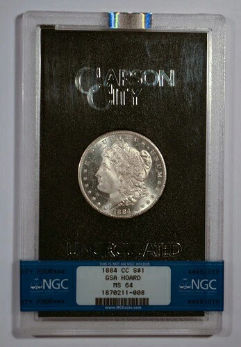 1884-CC 米国GSAホード 1ドルモルガン銀貨 NGC MS64 箱/COA付き セミプルーフ