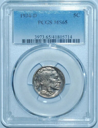 1934 D PCGS MS65 バッファローニッケル 異常に反射するセミプルーフのような表面