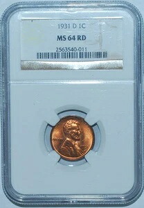 1931 D NGC MS64RD レッド RPM-001 再打ち抜きミントマーク リンカーン ウィートセント