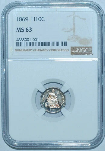 1869年 NGC MS63 自由の女神像半ダイム