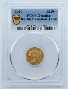 1910年 2.50ドル 金貨 インディアンヘッドクォーターイーグル PCGS AU 詳細金盾 - U1566 234,850円
