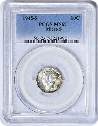 1945-S マーキュリーシルバーダイムマイクロS MS67 PCGS 228,800円