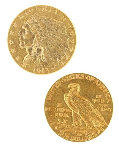 2.5ドル クォーターイーグル インディアンヘッド CU 原金 1933年以前の金貨（ランダム年）