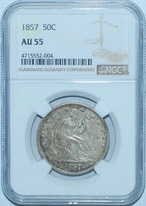 1857 P NGC AU55 着席型自由の女神像 ハーフドル