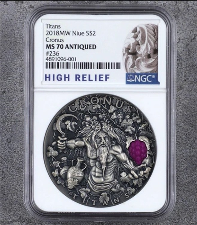 NGC MS 70 アンティーク ティアンズ 2018MW ニウエ S$2 クロノス #236 記念コイン