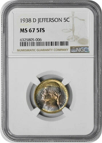 1938-D ジェファーソンニッケル MS67 5FS NGC|WORLD RESOURCE【KING店】