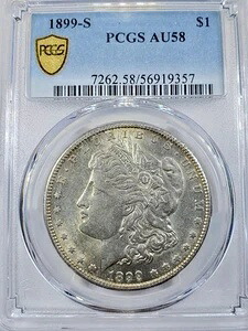 1899年 S モーガン銀貨 $1 PCGS AU58 ほぼ未使用 優良年月日