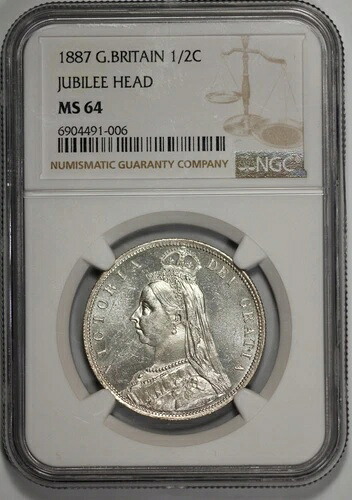 1887年 イギリス 1/2C ハーフクラウン NGC MS 64 ジュビリーヘッド プルーフ