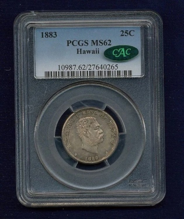 ハワイ カラカウア I 1883年 25セント/25ドル 未流通 PCGS MS62認定