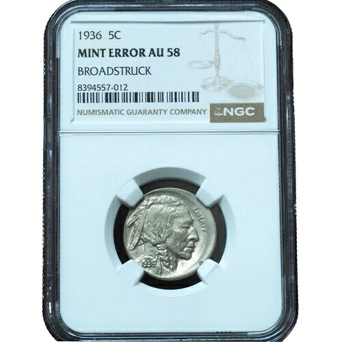 1936 年 バッファロー ニッケル ブロードストラック エラー AU58 NGC - 希少品!