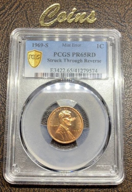 1969-S ミントエラー 1C PCGS PR65RD 裏面貫通刻印