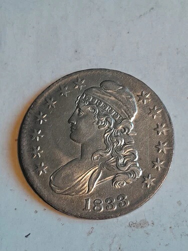 1833年製 キャップドバストハーフドル、美しい初期の50セント銀貨、UNCコイン