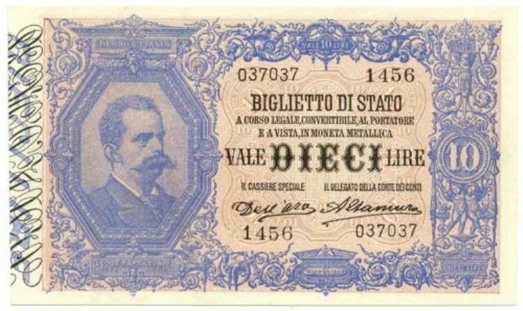 10 リラ BIGLIETTO DI STATO EFFIGE UMBERTO I 1911/01/13 FDS-/FDS