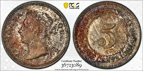1901年 海峡植民地 5セント KM#10 PCGS MS64