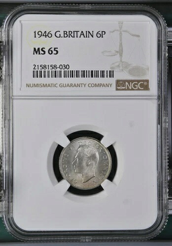 イギリス - 1946 年ジョージ 6 世銀貨 6 ペンス - NGC MS65 FINEST @ NGC TOP POP!