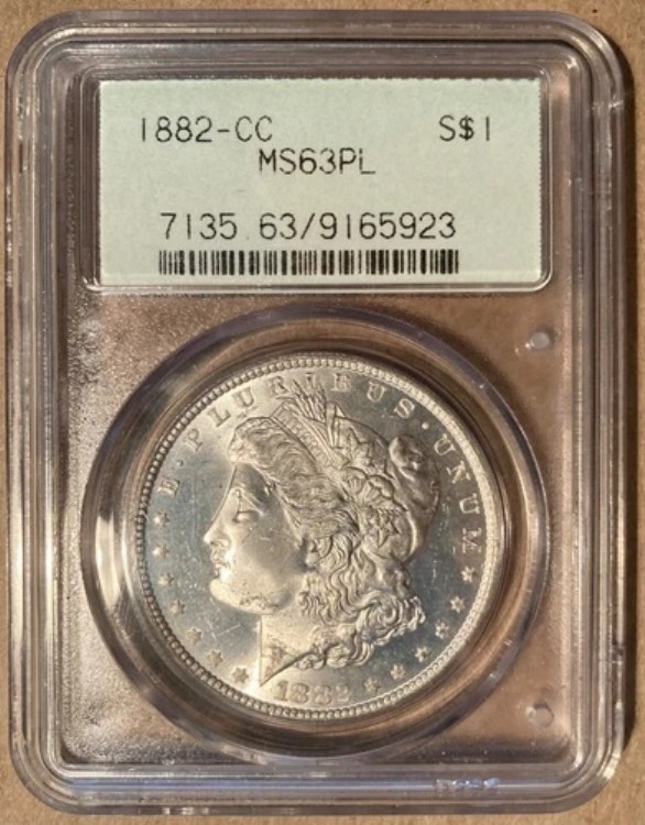 1882-CC PCGS MS63PL モルガン銀貨 - オールドグリーンホルダー - OGH - プルーフライク