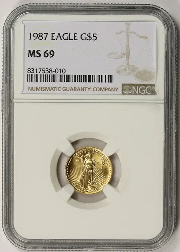 1987 年 ゴールド イーグル 5 ドル 10 分の 1 オンス MS 69 NGC 1/10 オンス