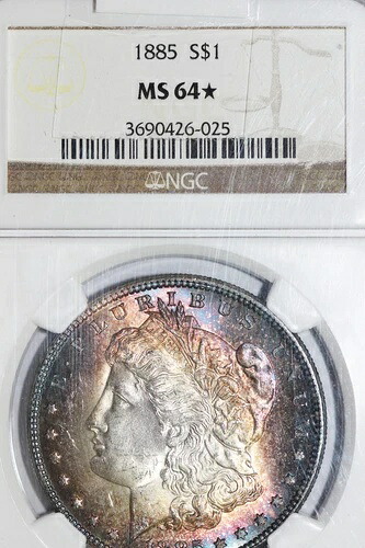 ターゲット レインボートーン 1885-P モルガン銀貨 NGC MS64* スター (3690426-025)|WORLD RESOURCE【KING店】