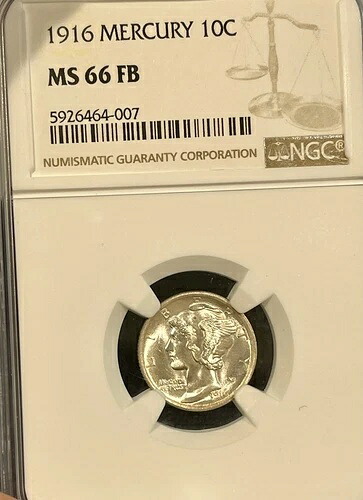 1916年製マーキュリーダイム NGC MS66FB フルバンド #007.300