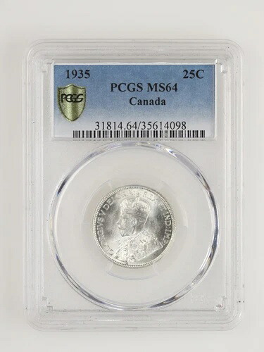 1935年カナダ25セント25セント、KM-35 - PCGS MS-64