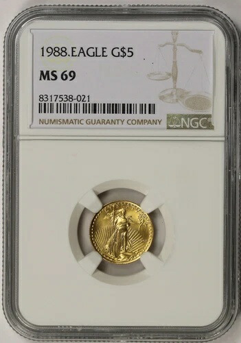 1988 年 ゴールド イーグル 5 ドル 10 分の 1 オンス MS 69 NGC 1/10 オンス