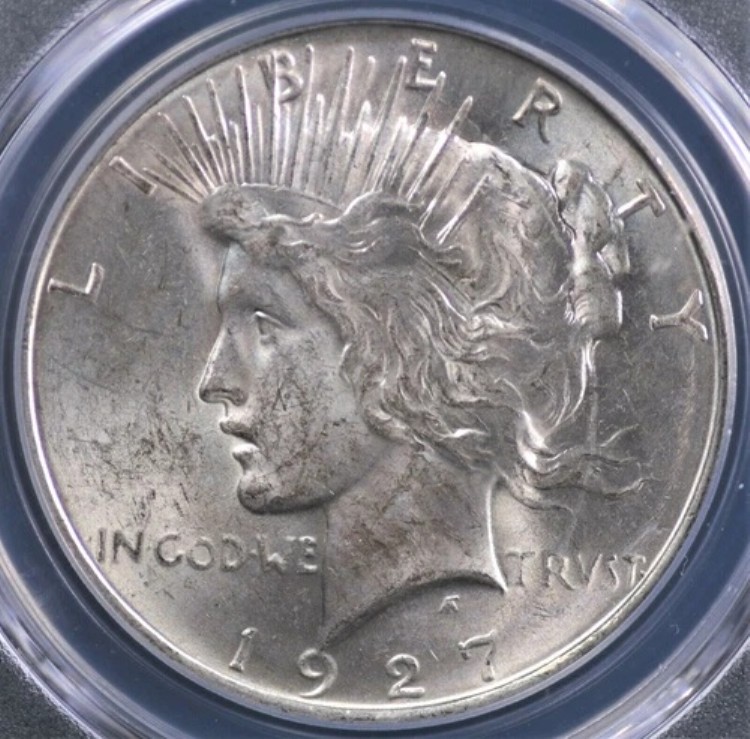 1927年 Dピースドル PCGS MS 62 シルバーホワイト 美しい光沢 軽い擦り傷あり