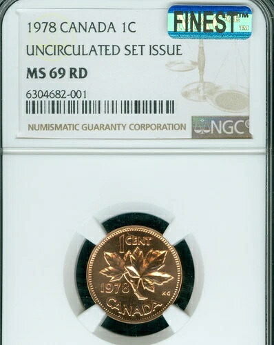 1978年 カナダ セント NGC MS69 RD PQ MAC 最高級グレード スポットレス 希少 *