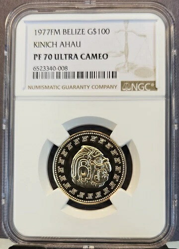 1977 ベリーズ ゴールド 100 ドル G$100 キニッチ アハウ NGC PF 70 ウルトラ カメオ レア