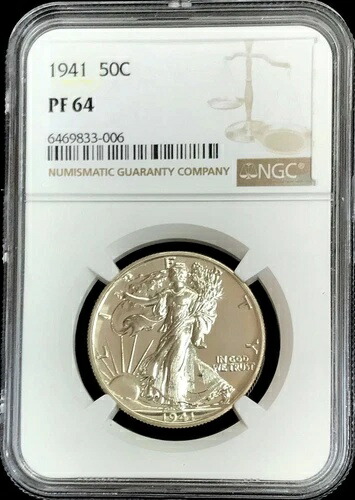 1941年 プルーフ USA ウォーキング リバティ ハーフ ドル 50セント コイン NGC プルーフ 64