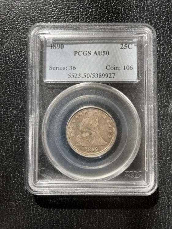 1890年 自由の女神像 座像 クォーターコイン PCGS AU 50