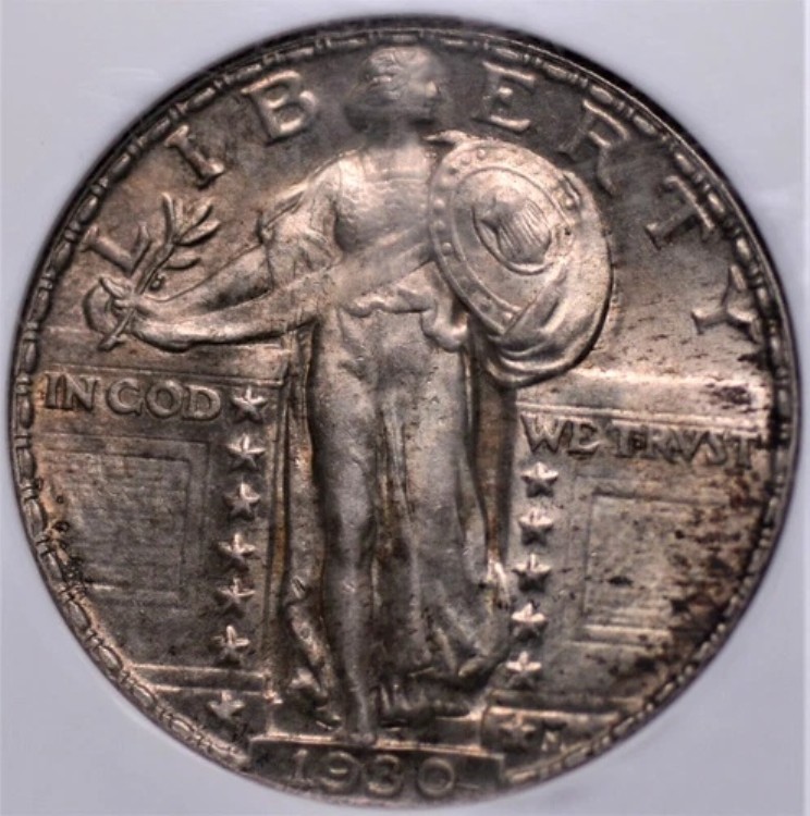 1930年 スタンディングリバティクォーター NGC MS64 フルヘッド 輝く銀色 多少の皮剥けあり