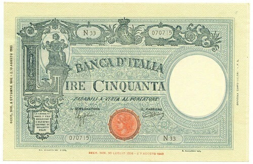 50 リラ BARBETTI GRANDE L SENZA MATRICE BI RSI 08/10/1943 qFDS