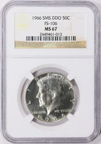 1966年 50セント ケネディ ハーフ シルバードル NGC MS67 FS-106 DDO ダブルダイ 表面 SMS