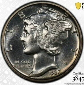 1937年 PR66 マーキュリーダイム PCGS トーンプルーフ トゥルービューゴールドシールド PQ タフレア