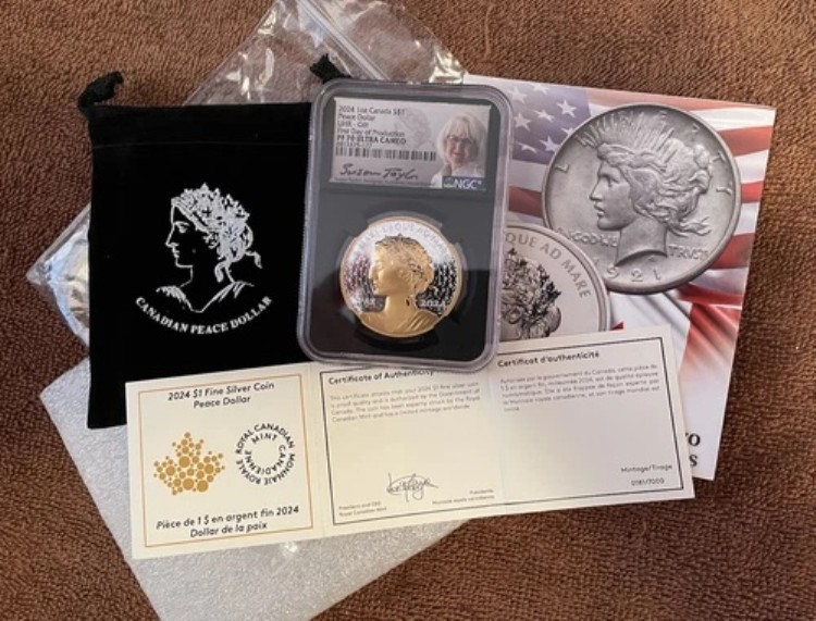 2024 カナダ S$1 FDP SILV。ピースダラー、NGC PF70 UC、UHR-GILT、3 アベイル、テイラー｜WORLD RESOURCE【KING店】