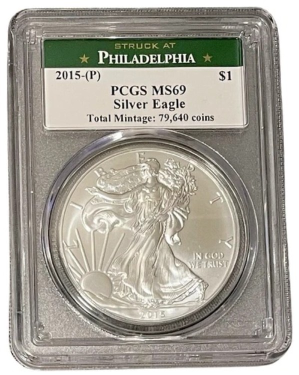 2015年-(P) アメリカン・シルバー・イーグル・ドル フィラデルフィア造幣局発行 ASE PCGS MS-69｜WORLD RESOURCE【KING店】