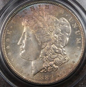 1886年モルガン銀貨、PCGS MS-65トーン 237,600円